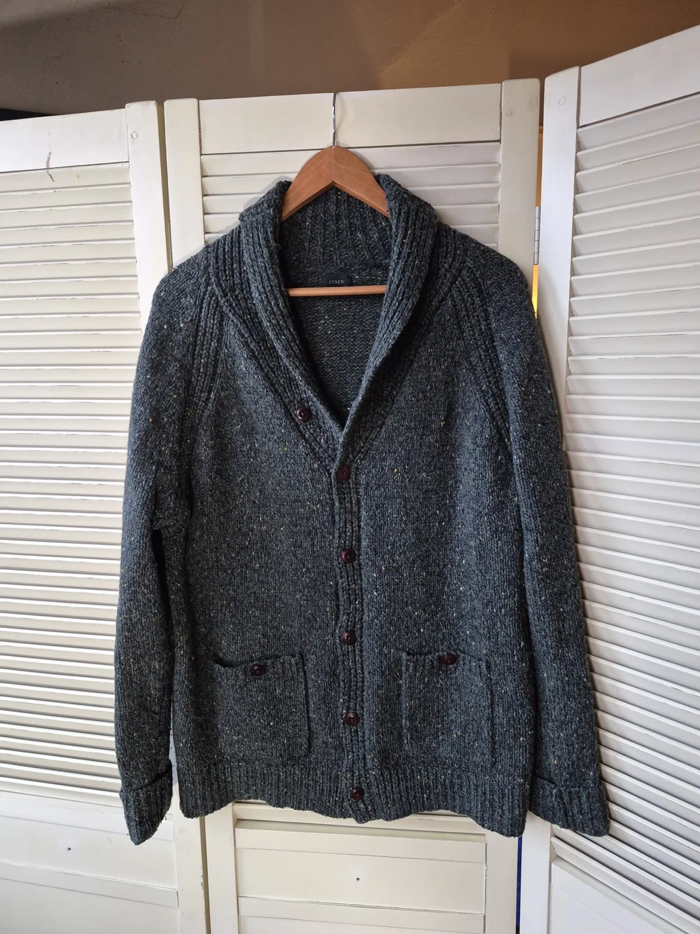 J. Crew Men's Marled Charcoal Heavy Knit Cardigan Sweater B2154 Size Large